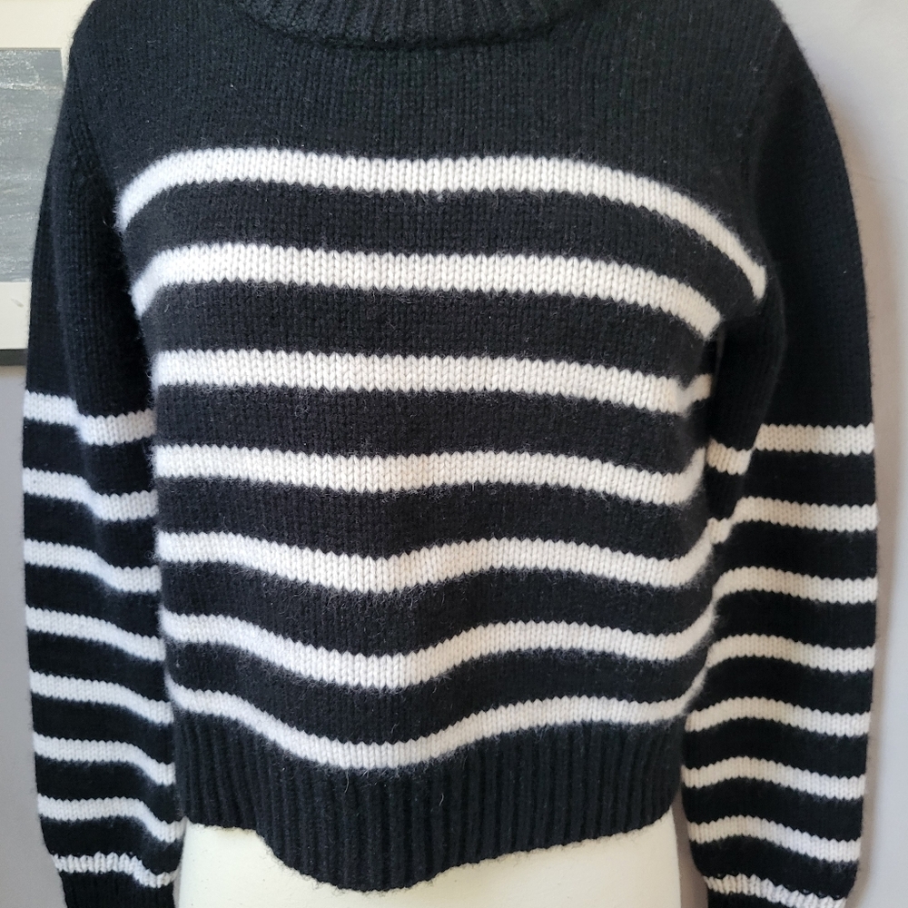 La Ligne New York Mini Marin Cropped Stripe Wool Cashmere Sweater Black XS - Picture 6 of 13